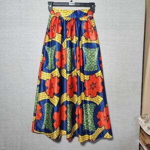 African Print Vintage Afibi Womens Small Maxi Skirt Colorful Floral